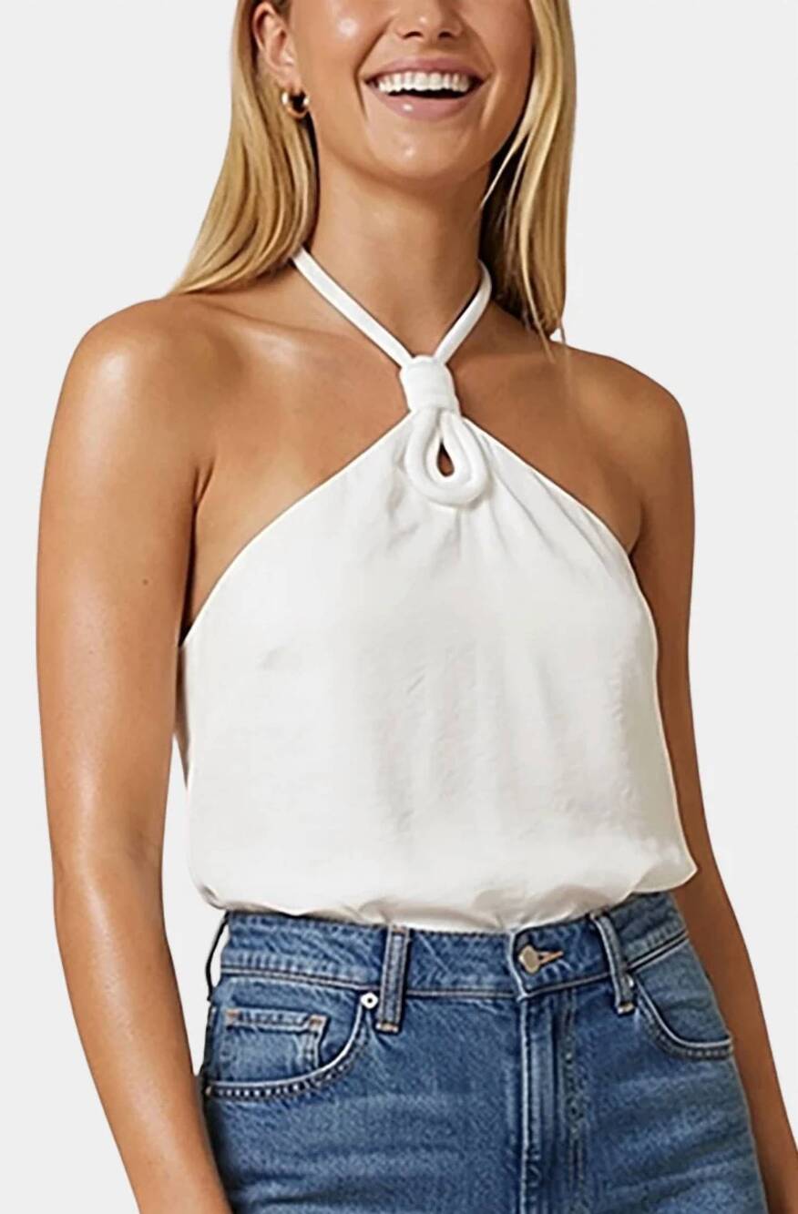 NEW NAKED ZEBRA cord keyhole sleeveless top in off white